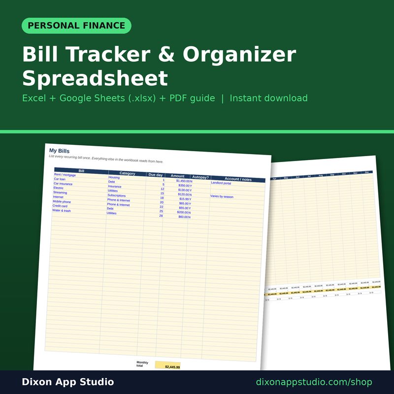 Bill Tracker & Organizer Spreadsheet preview