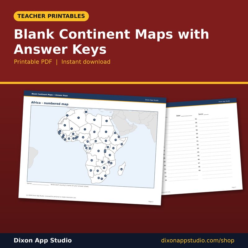 Blank Continent Maps with Answer Keys preview
