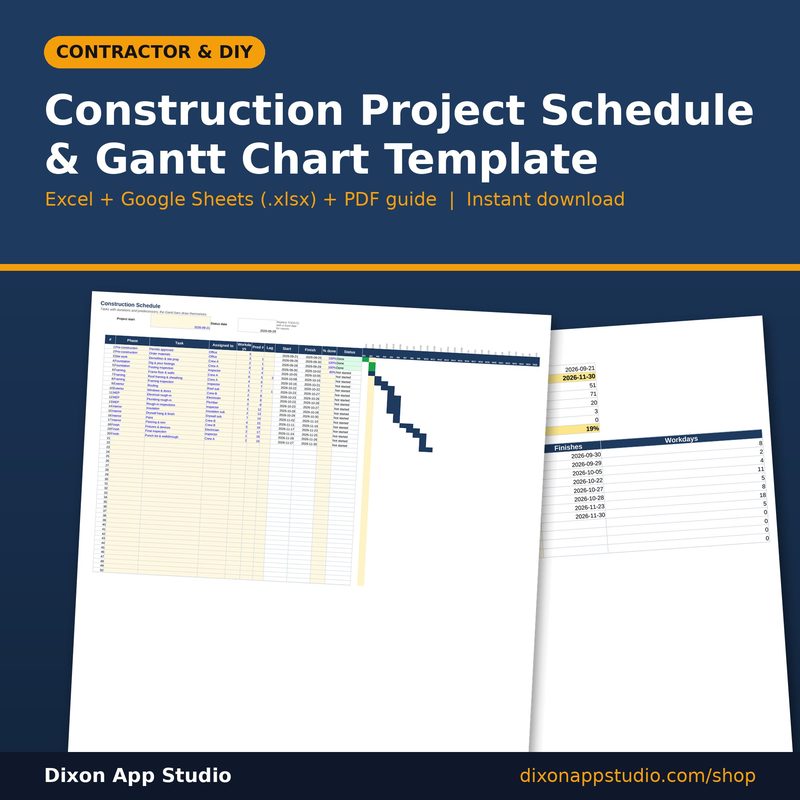 Construction Project Schedule & Gantt Chart Template preview