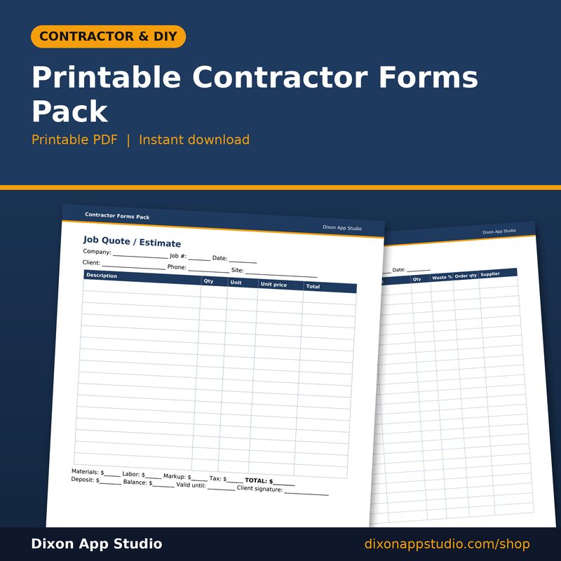 Printable Contractor Forms Pack preview