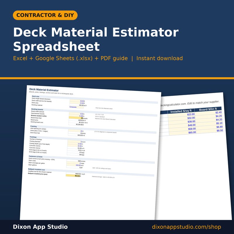 Deck Material Estimator Spreadsheet preview