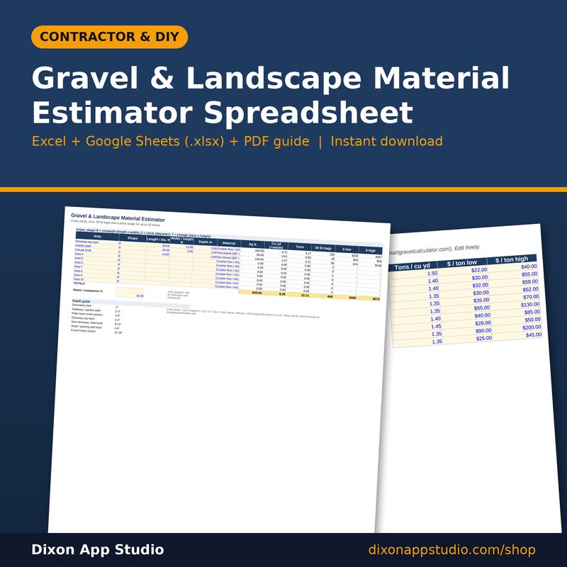 Gravel & Landscape Material Estimator Spreadsheet preview