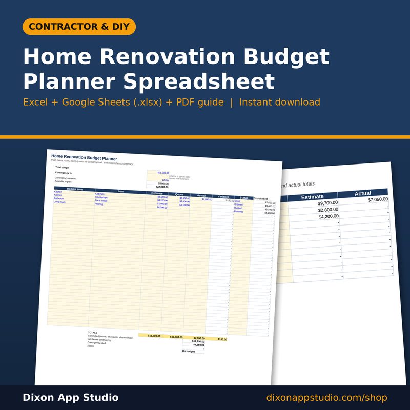 Home Renovation Budget Planner Spreadsheet preview