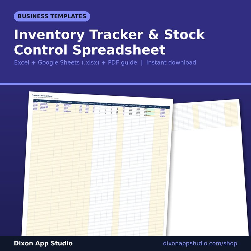 Inventory Tracker & Stock Control Spreadsheet preview