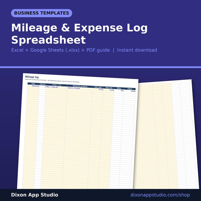 Mileage & Expense Log Spreadsheet preview