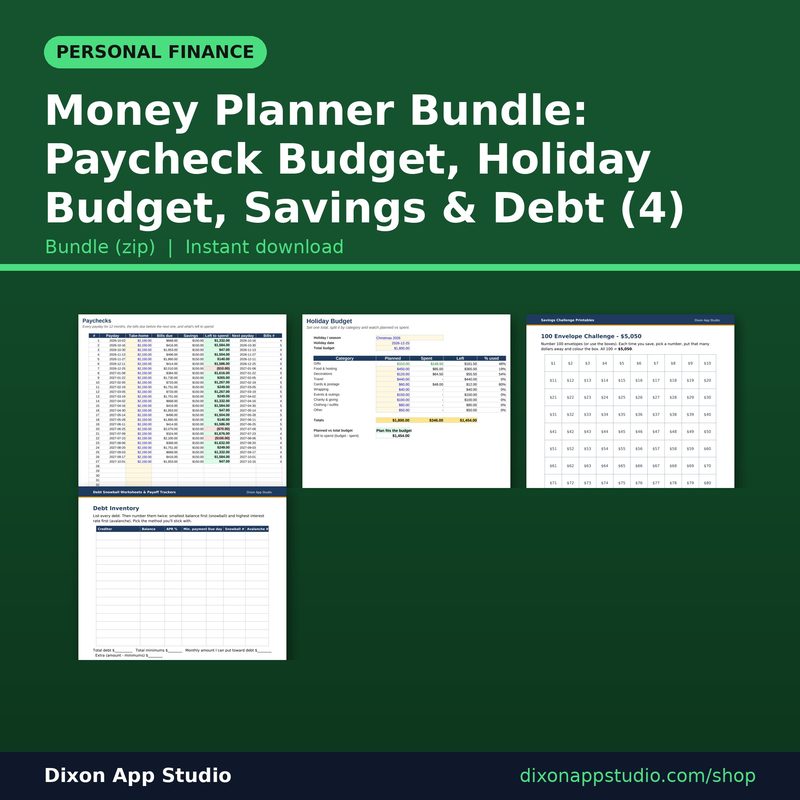 Money Planner Bundle: Paycheck Budget, Holiday Budget, Savings & Debt (4) preview