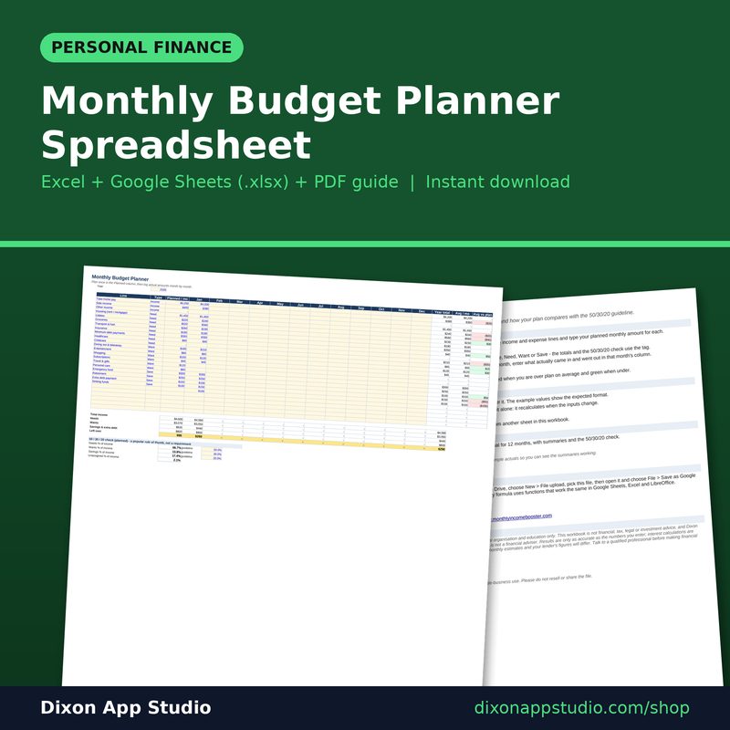 Monthly Budget Planner Spreadsheet preview