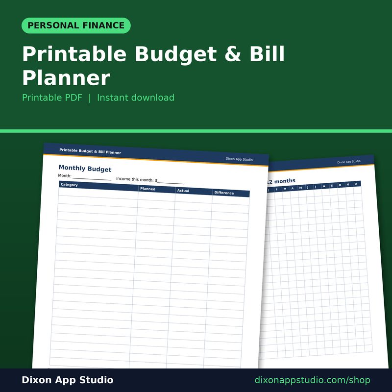 Printable Budget & Bill Planner preview