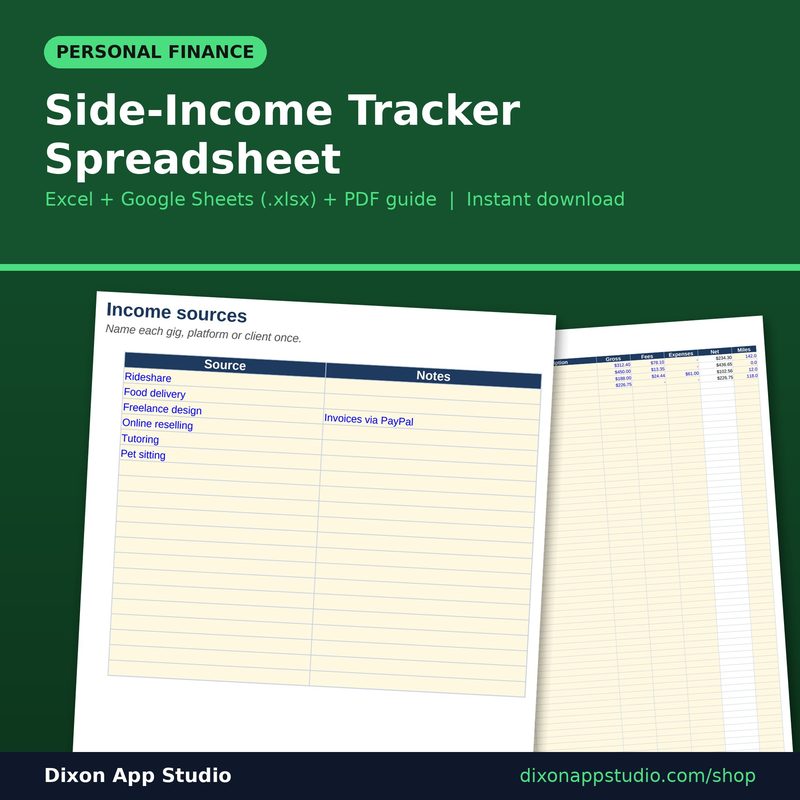 Side-Income Tracker Spreadsheet preview